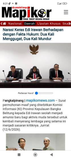 Hak Jawab Atas Berita Dengan Judul "Narasi Keras Edi Irawan Berhadapan dengan Fakta Hukum : Dua Kali Menggugat, Dua Kali Mundur" yang Dipublikasi mapikornews.com pada 12 Juni 2026.