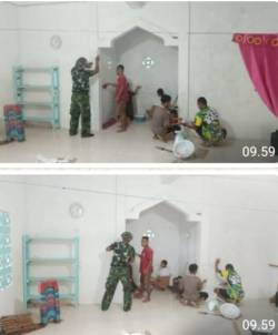 KARYA BAKTI TNI REHAB MUSHOLA TEMPAT IBADAH DI DESA HOTE 