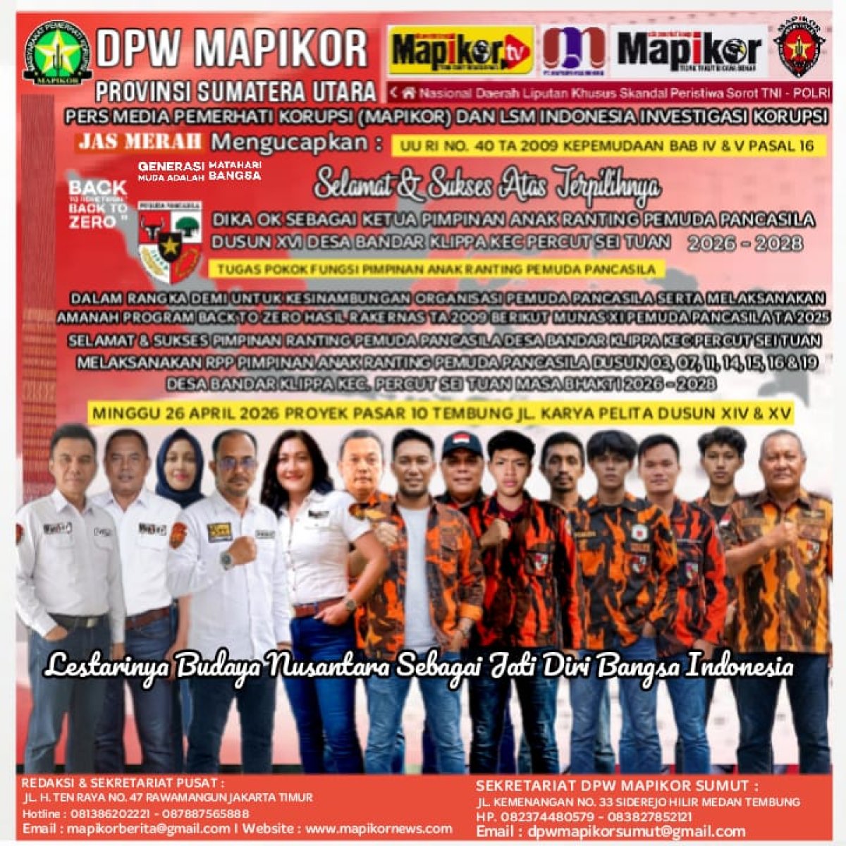 SOLID & KONDUSIF SERTA MILITAN RPP PEMUDA PANCASILA DESA BANDAR KLIPPA SUKSES DIGELAR 6 KETUA ANAK RANTING TERPILIH 