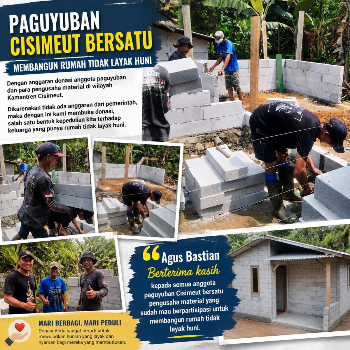 Kepedulian Sosial Paguyuban Cisimeut Bersatu Bangun Rumah Tidak Layak Huni dari Donasi Masyarakat dan Pengusaha