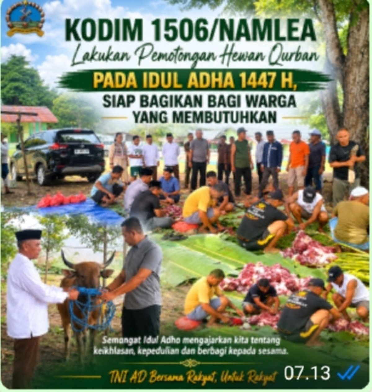 KODIM 1506/NAMLEA SEMBELIH HEWAN QURBAN PADA IDULADHA 1447 H, SIAP BAGIKAN BAGI WARGA YANG MEMBUTUHKAN