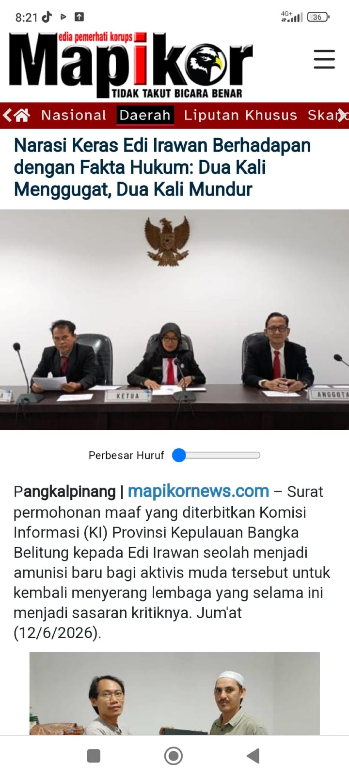 Hak Jawab Atas Berita Dengan Judul "Narasi Keras Edi Irawan Berhadapan dengan Fakta Hukum : Dua Kali Menggugat, Dua Kali Mundur" yang Dipublikasi mapikornews.com pada 12 Juni 2026.