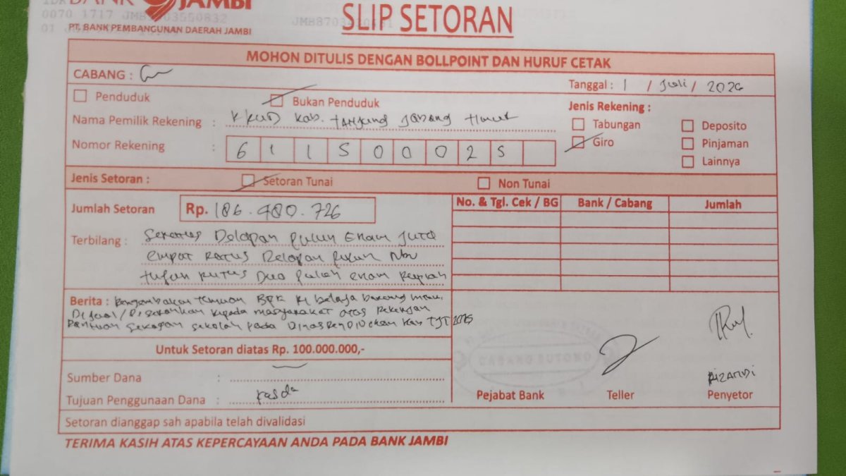 Penyedia Seragam Sekolah Tanjabtim Kembalikan Rp 186 Juta Temuan BPK RI 2026 