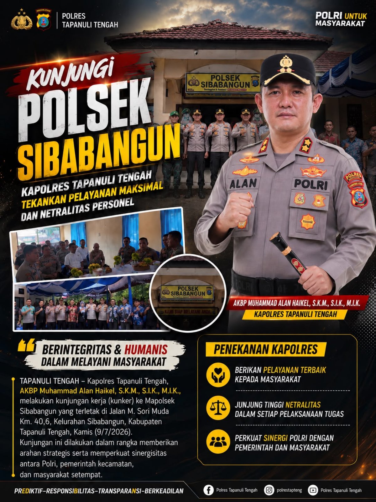 Kapolres Tapteng Kunker Ke Polsek Sibabangun, Minta Personel Maksimalkan Pelayanan dan Hindari Pelanggaran