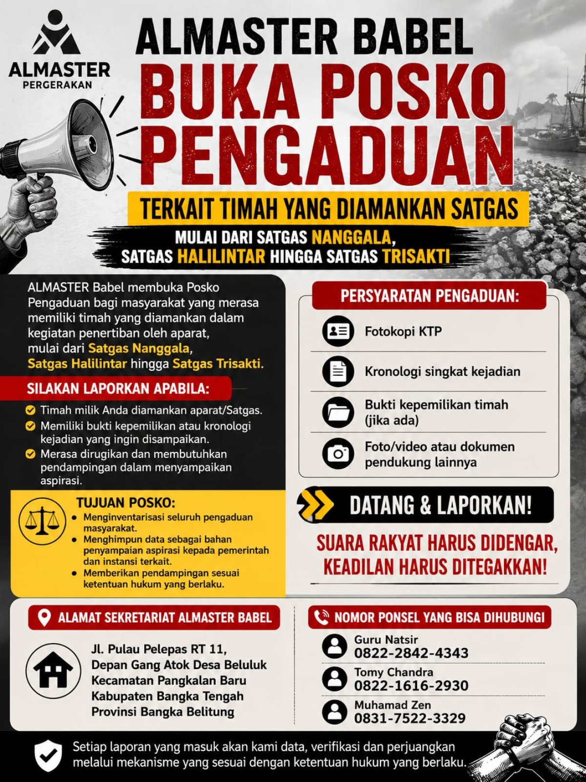 ALMASTER Babel Buka Posko Pengaduan, Tampung Laporan Masyarakat Terkait Timah yang Diamankan Satgas