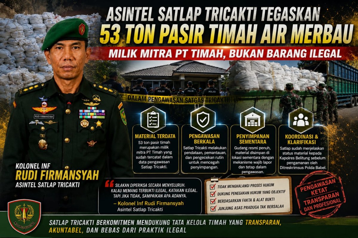 Asintel Satlap Tricakti Tegaskan 53 Ton Pasir Timah Air Merbau Milik Mitra PT Timah, Bukan Barang Ilegal