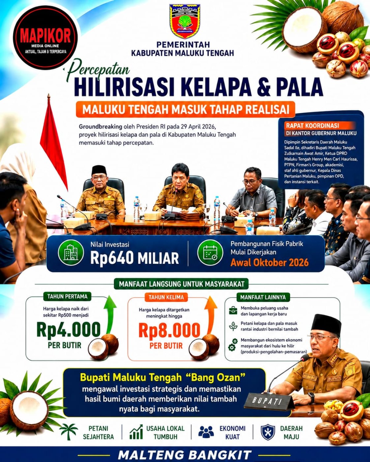 HILIRISASI KELAPA DAN PALA MALTENG MASUK BABAK BARU — PETANI DIMINTA RAMAI-RAMAI TANAM, JADIKAN LAHAN PRODUKTIF DAN MASA DEPAN DAERAH