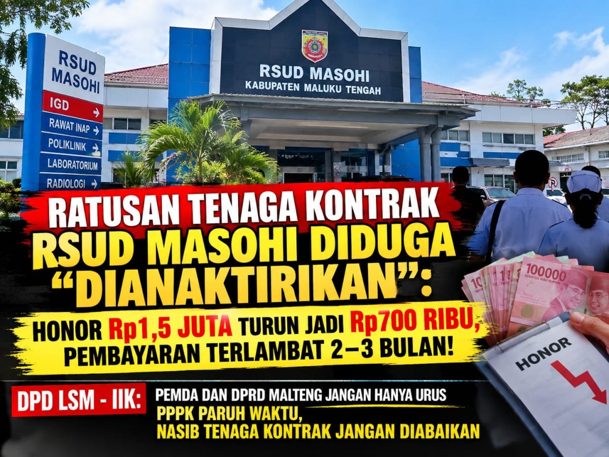 RATUSAN TENAGA KONTRAK RSUD MASOHI DIDUGA “DIANAKTIRIKAN”: HONOR Rp1,5 JUTA TURUN JADI Rp700 RIBU, PEMBAYARAN TERLAMBAT 2–3 BULAN!