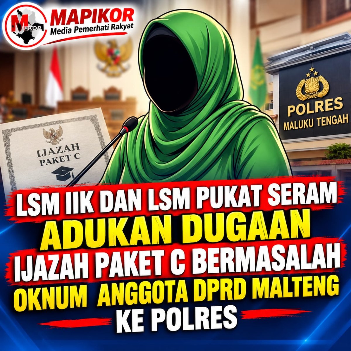 LSM IIK DAN PUKAT SERAM ADUKAN DUGAAN IJAZAH PAKET C BERMASALAH ANGGOTA DPRD MALTENG KE POLRES