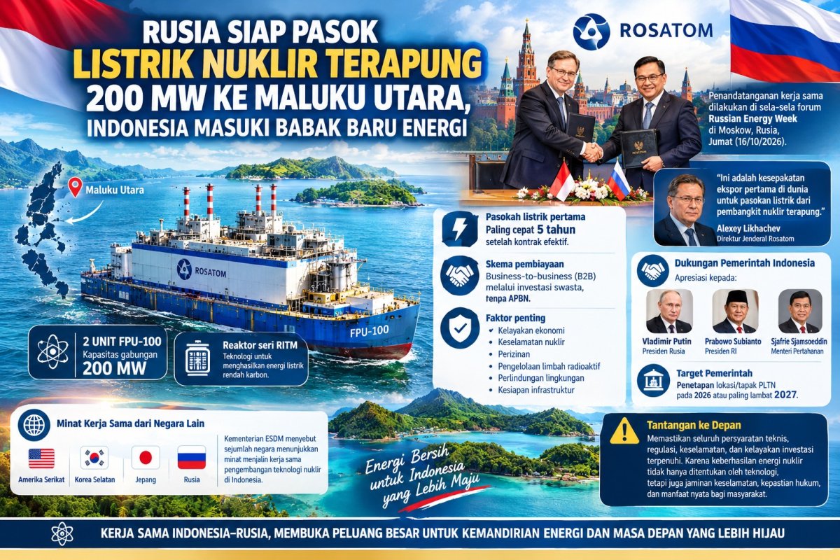 Listrik Nuklir Terapung 200 MW Bakal Hadir di Maluku Utara, Target Pasokan Pertama Lima Tahun