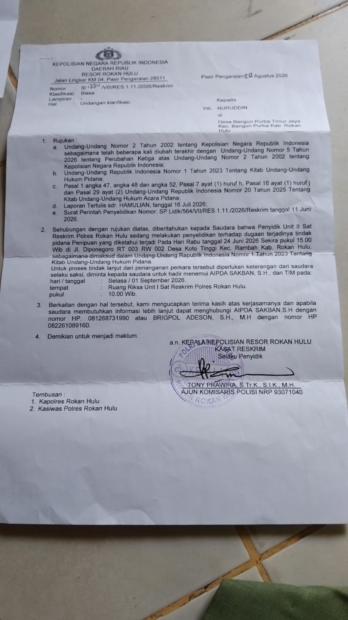 H. HAMULIAN AKAN DILAPORKAN BALIK TERKAIT LAPORAN PALSU DAN PENCEMARAN NAMA BAIK