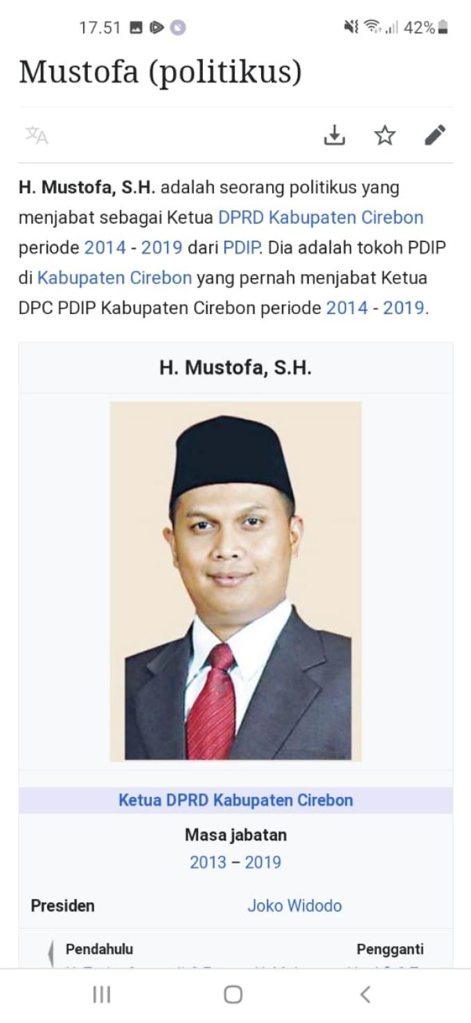"H. Mustofa SH, Terima  Uang Gratifikasi Ketok Palu Rp.500.- Juta"